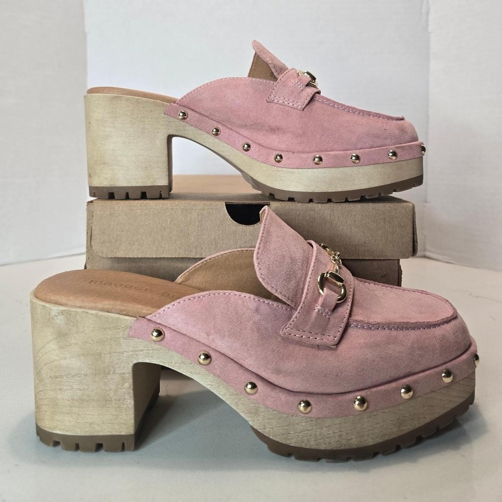 Madden NWOT Girl Pink Suede Platform Clogs with Gold Studs and Buckle- 8 US